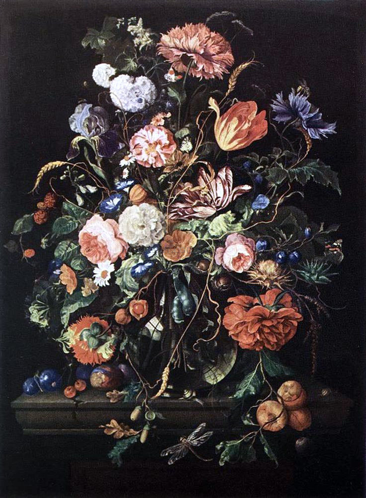 Jan Davidsz De Heem Flowers in Glass and Fruits - Canvas Print