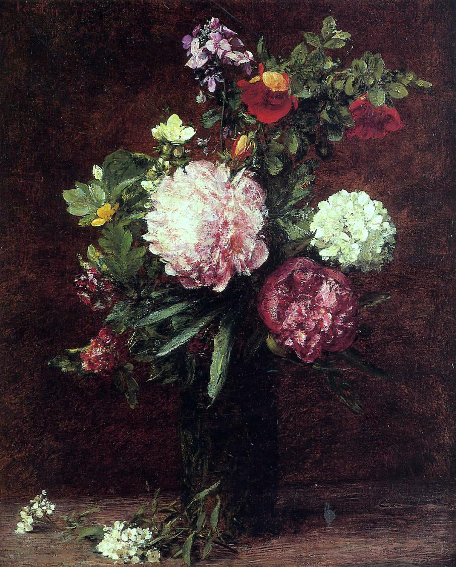 Henri Fantin-Latour Flowers, Large Bouquet with Three Peonies - Canvas Print