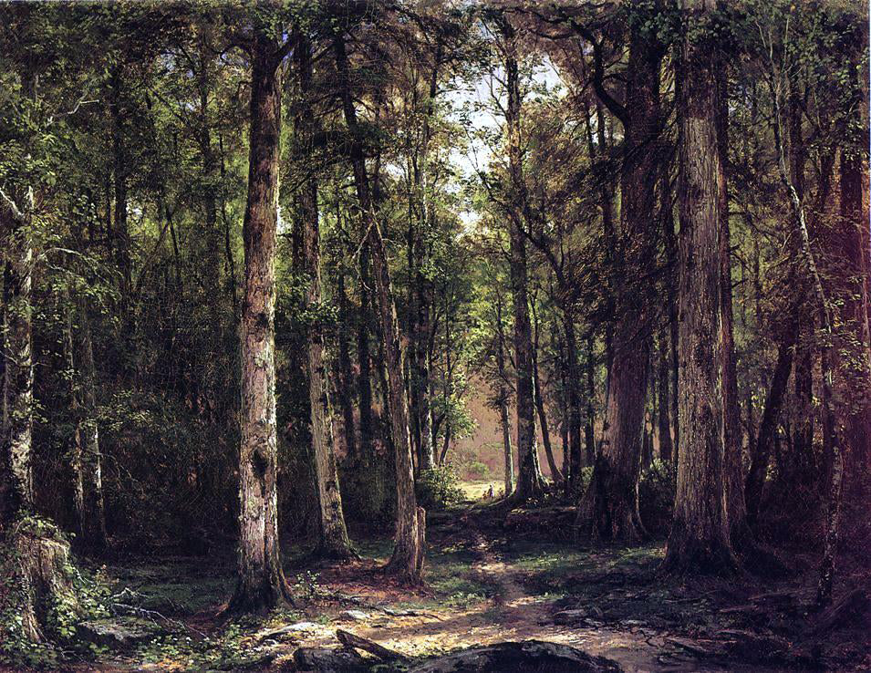 George Hetzel A Forest Scene with Mother and Child - Canvas Print