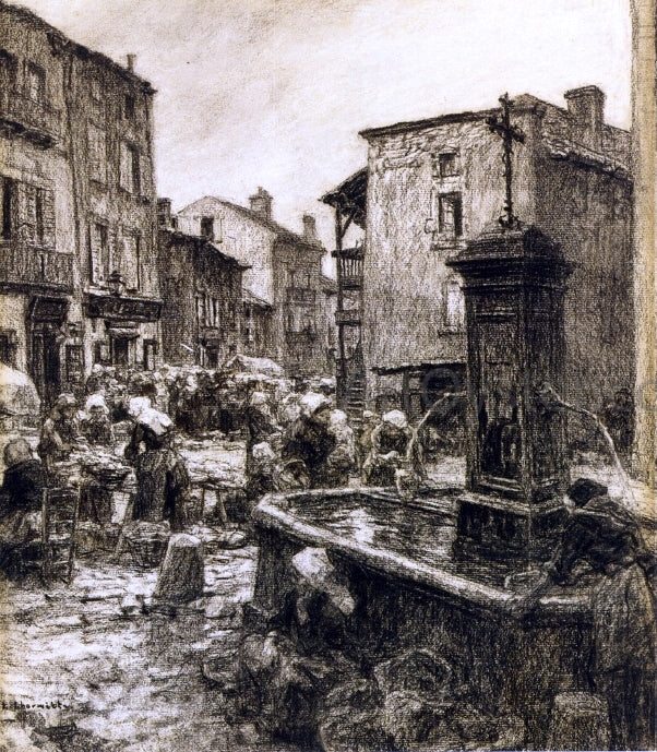 Leon Augustin L'hermitte) Fountain at Chatelguyon - Canvas Print