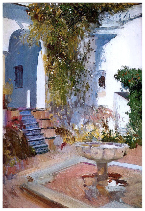 Joaquin Sorolla Y Bastida A Fountain at the Alcazar in Sevilla - Canvas Print