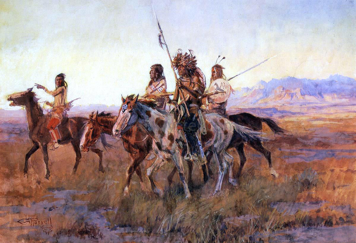 Charles Marion Russell Four Mounted Indians - Canvas Print