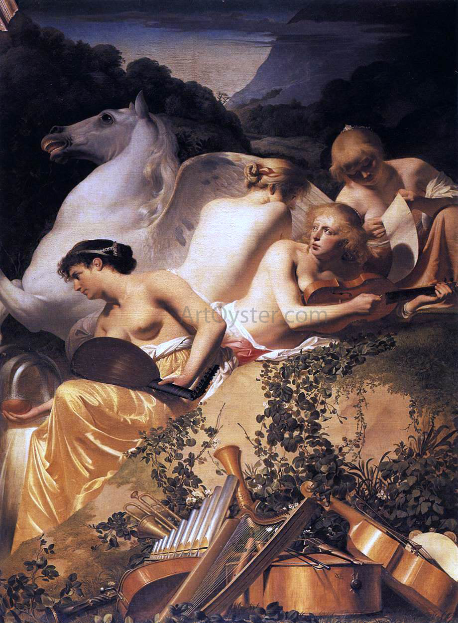 Caesar Van Everdingen Four Muses and Pegasus on Parnassus - Canvas Print