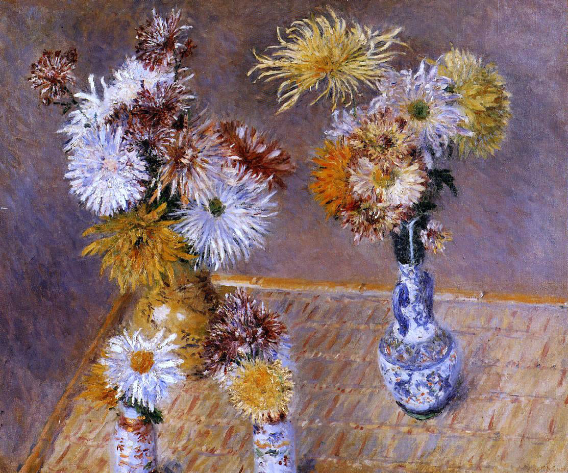 Gustave Caillebotte Four Vases of Chrysanthemums - Canvas Print