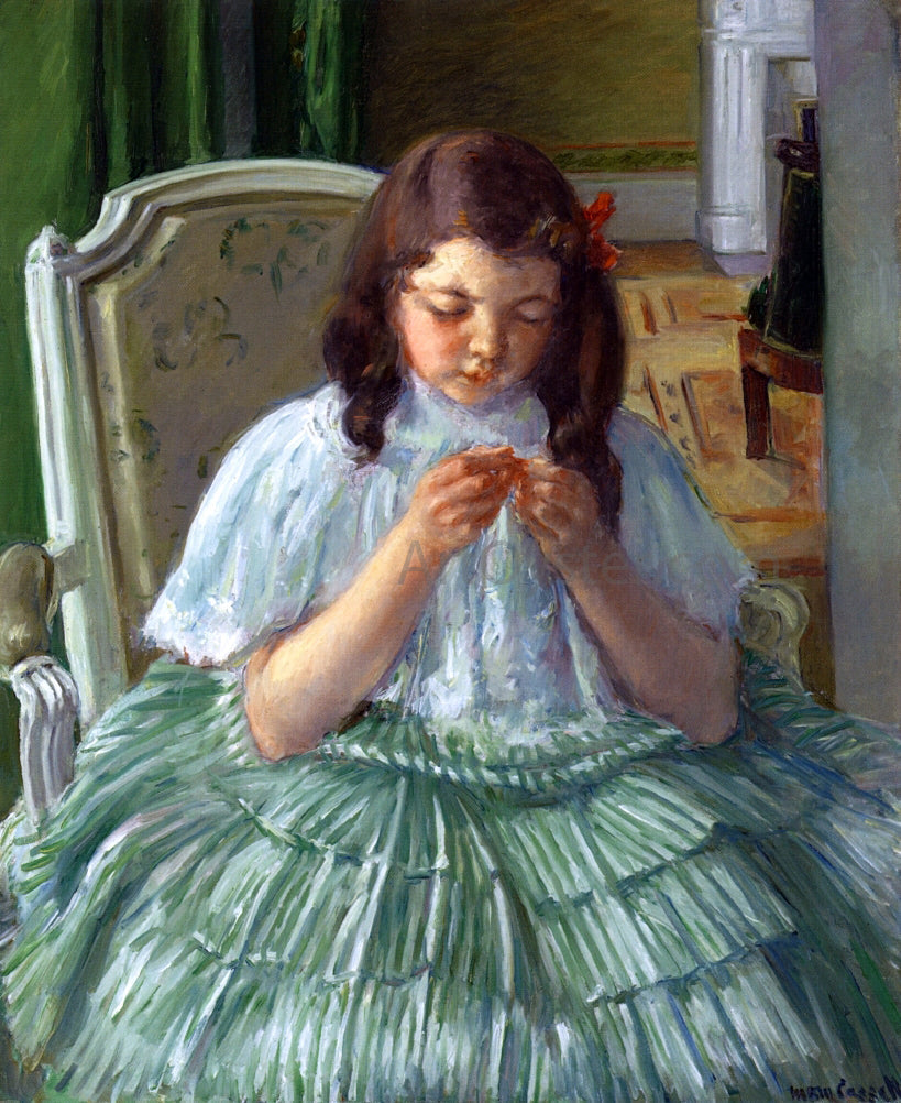 Mary Cassatt Francoise in Green, Sewing - Canvas Print
