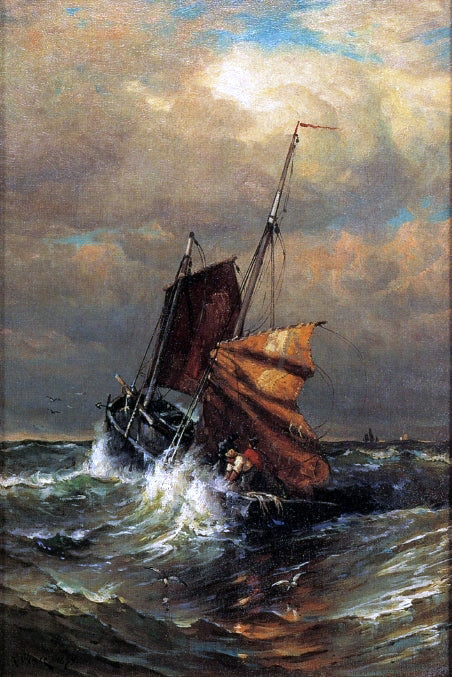 Harry Aiken Chase A French Lugger Reefing Sail - Canvas Print