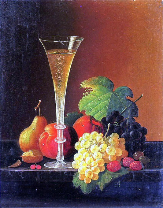 Severin Roesen Fruit and a Glass of Champagne on a Tabletop - Canvas Print