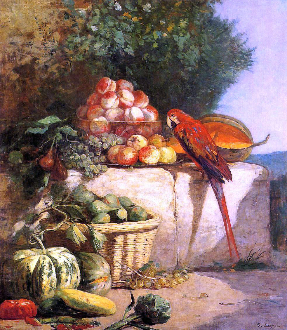 Eugene-Louis Boudin Fruit and Vegetables with a Parrot - Canvas Print
