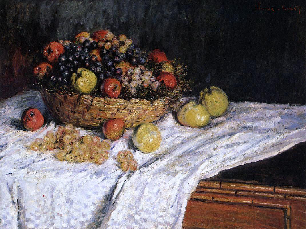 Claude Oscar Monet Fruit Basket with Apples and Grapes - Canvas Print