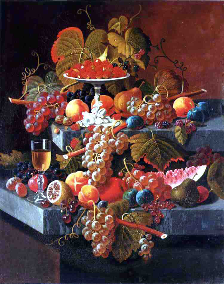Severin Roesen Fruit Composition with Tazza of Strawberries - Canvas Print