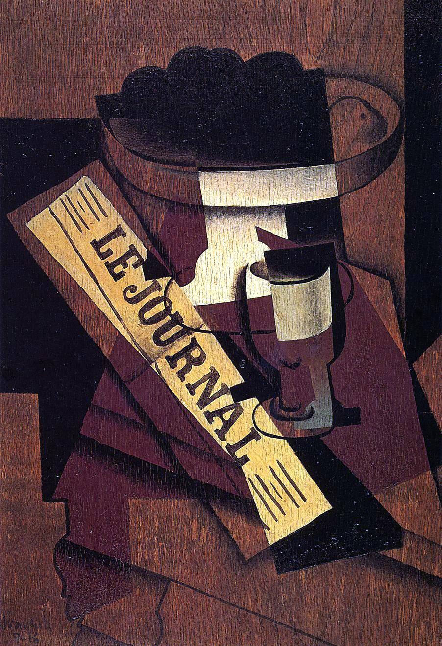 Juan Gris Fruit Dish, Glass and Newspaper - Canvas Print