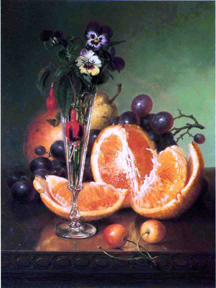 Robert Spear Dunning Fruit, Flowers and a Wineglass on a Tabletop - Canvas Print