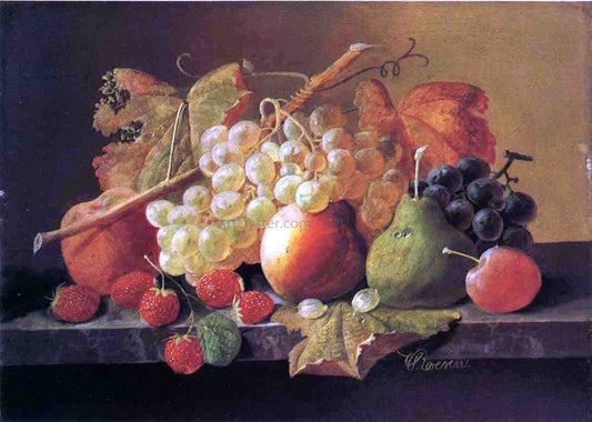 Severin Roesen Fruit on a Marble Ledge - Canvas Print