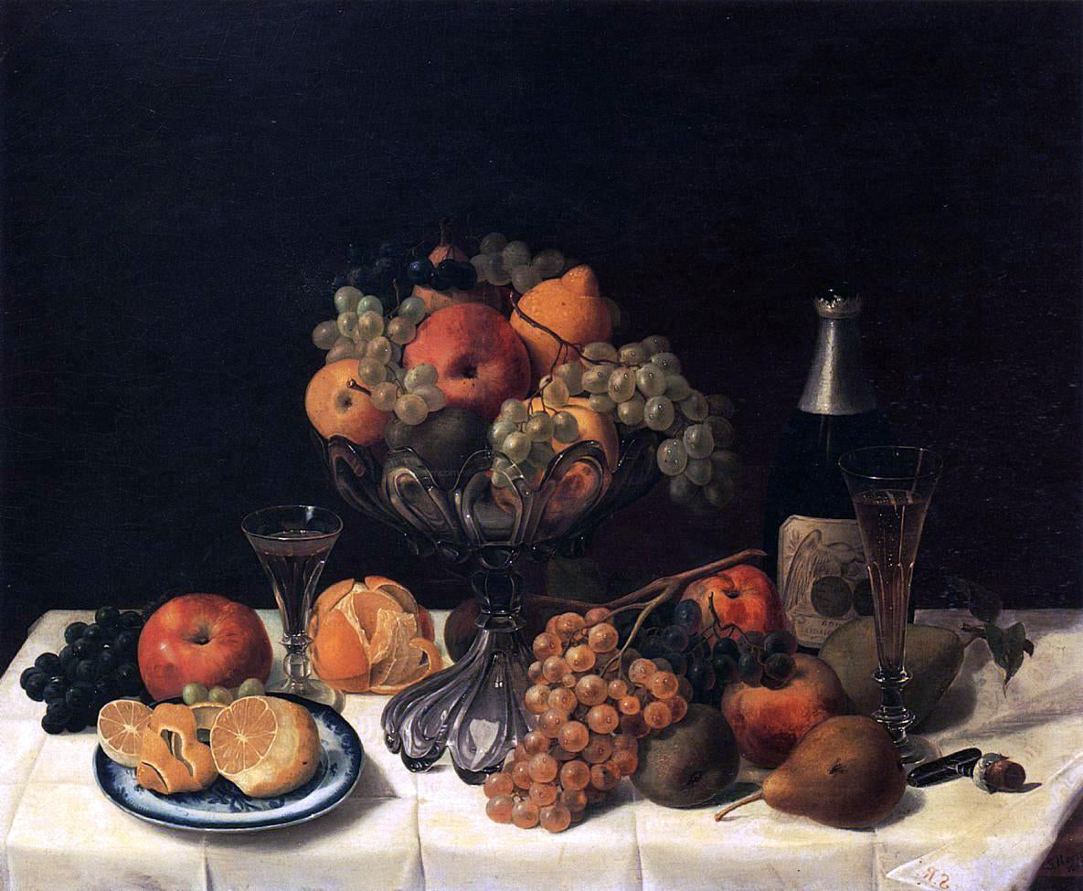Severin Roesen Fruit Still Life with Champagne Bottle - Canvas Print