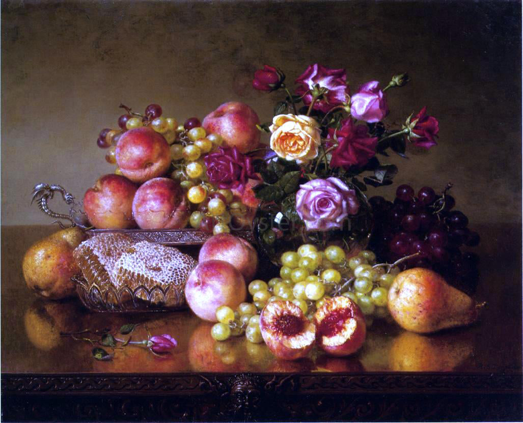 Robert Spear Dunning Fruit Still Life with Roses and Honeycomb - Canvas Print