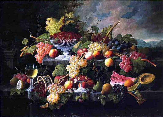 Severin Roesen Fruit Still Life with Wine Glass in a Landscape - Canvas Print