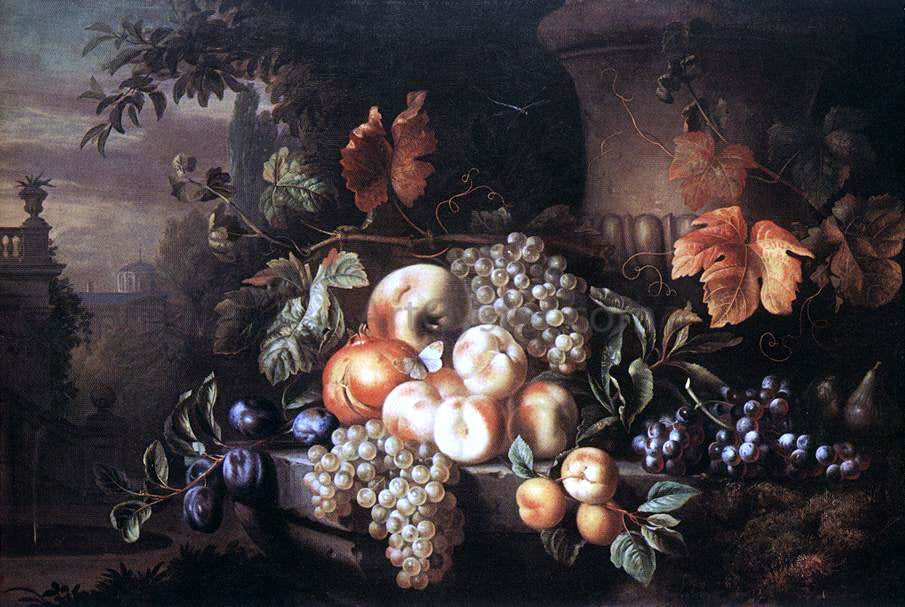Jakab Bogdany Fruit-Piece with Stone Vase - Canvas Print