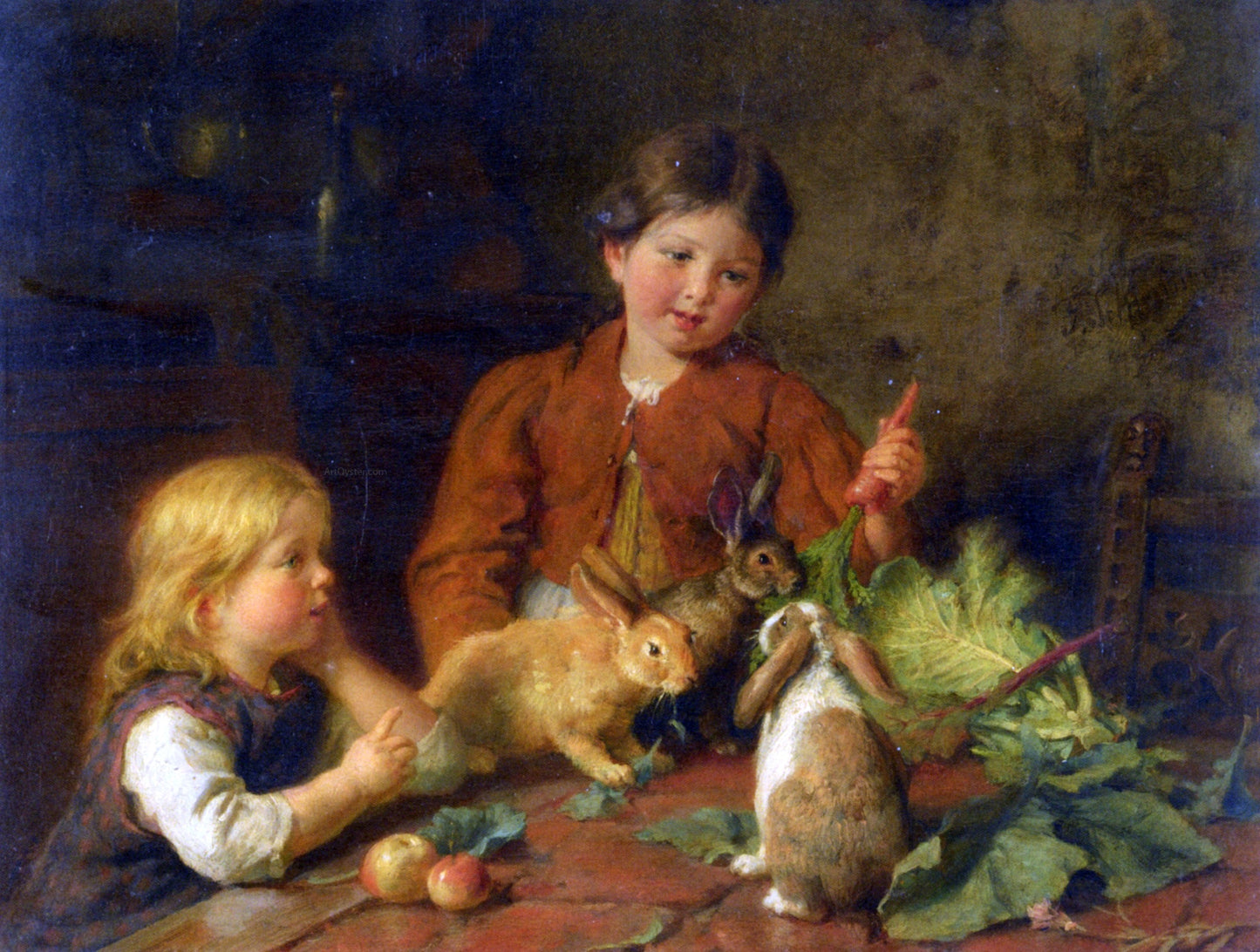 Felix Schlesinger Futterung Der Kaninchen - Canvas Print