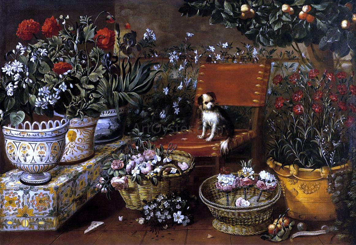 Tomas Hiepes Garden View with a Dog - Canvas Print