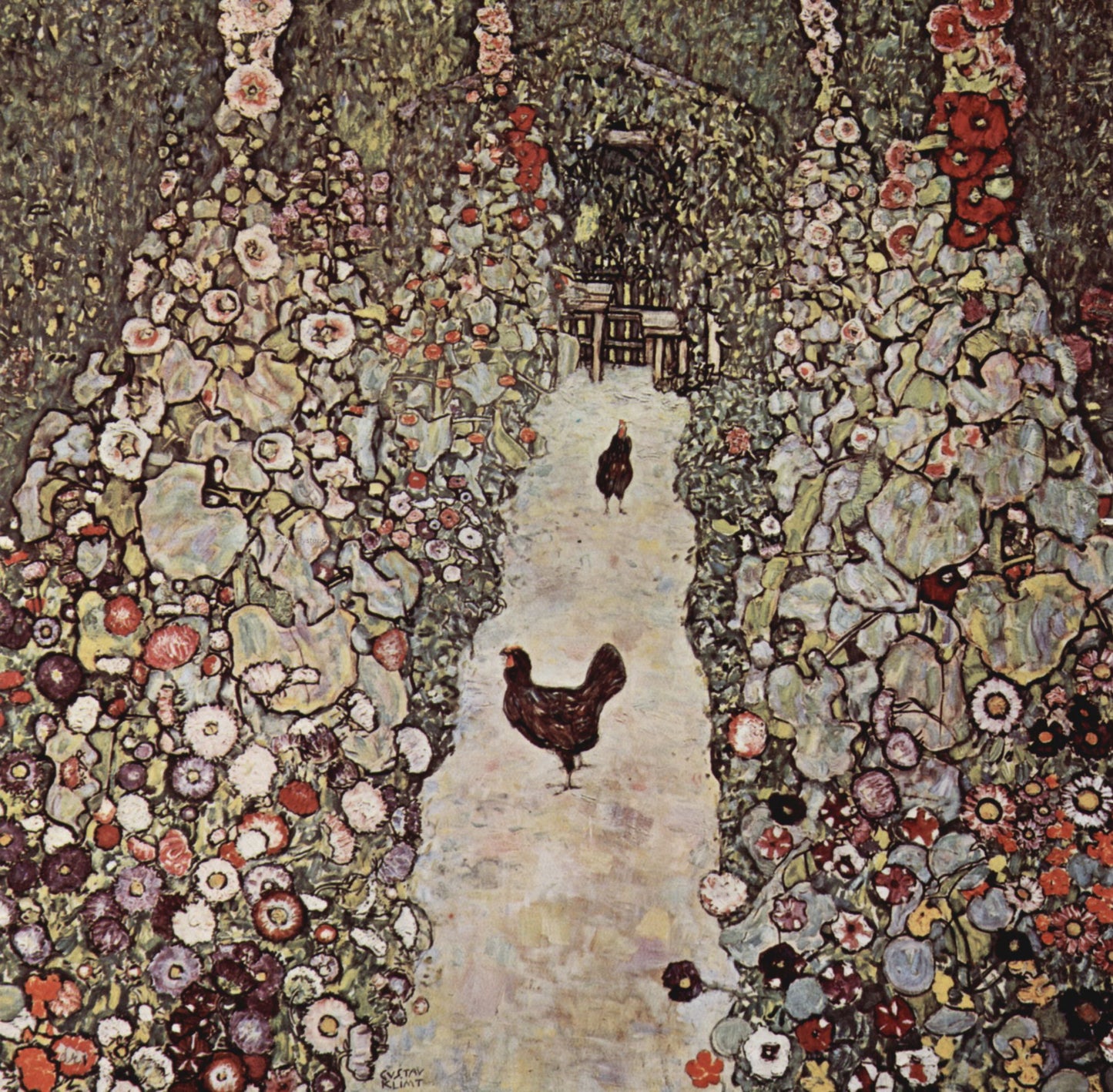 Gustav Klimt Garden with Roosters - Canvas Print