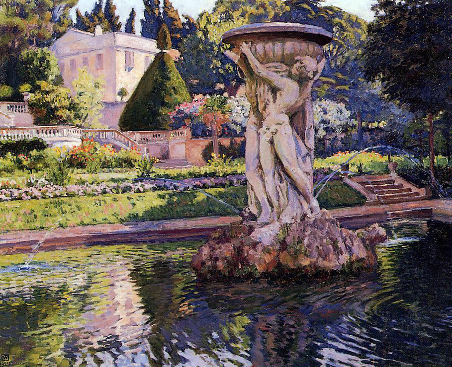 Theo Van Rysselberghe Garden with Villa and Fountain - Canvas Print