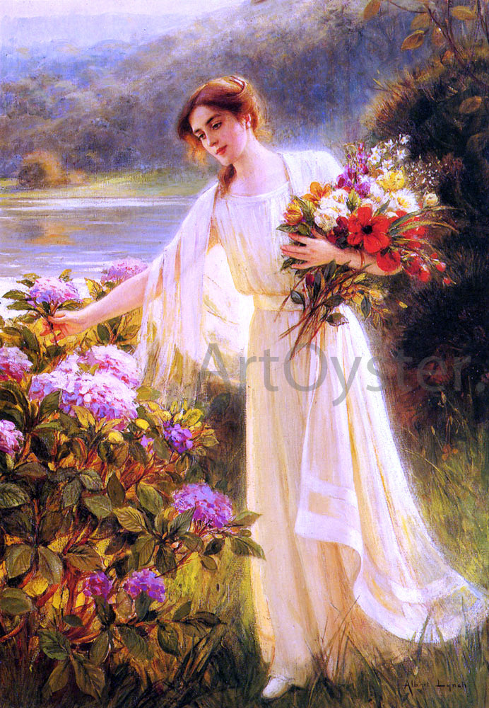 Albert Lynch Gathering Flowers - Canvas Print