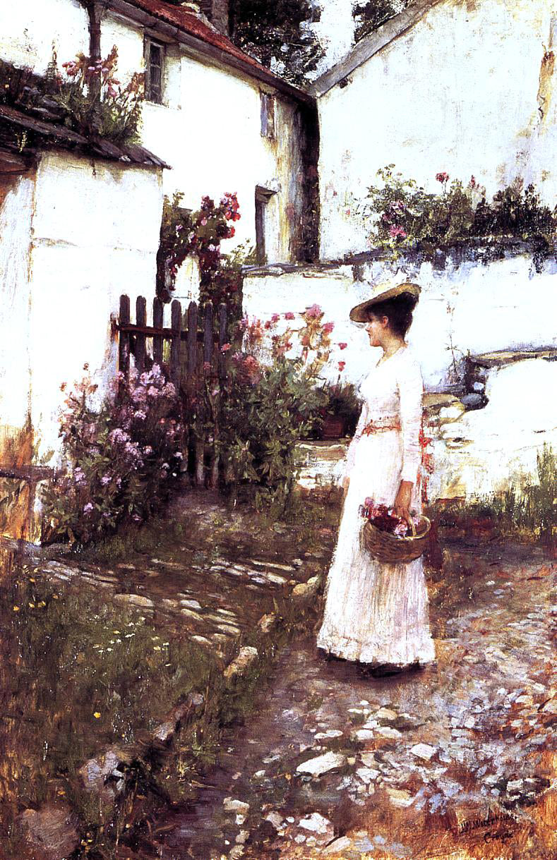 John William Waterhouse Gathering Flowers in a Devonshire Garden - Canvas Print