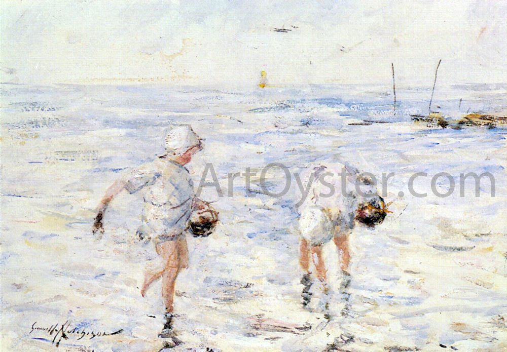 Robert Gemmell Hutchison Gathering Shells at the Beach - Canvas Print