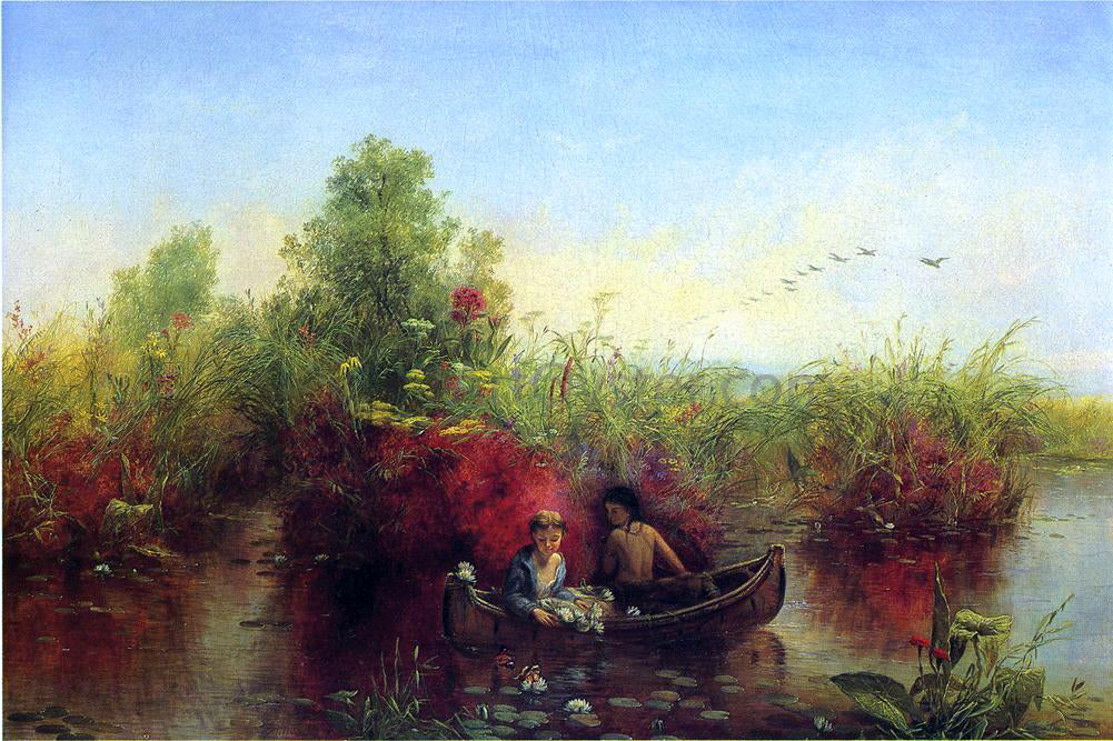 Jerome B. Thompson Gathering Waterlilies - Canvas Print