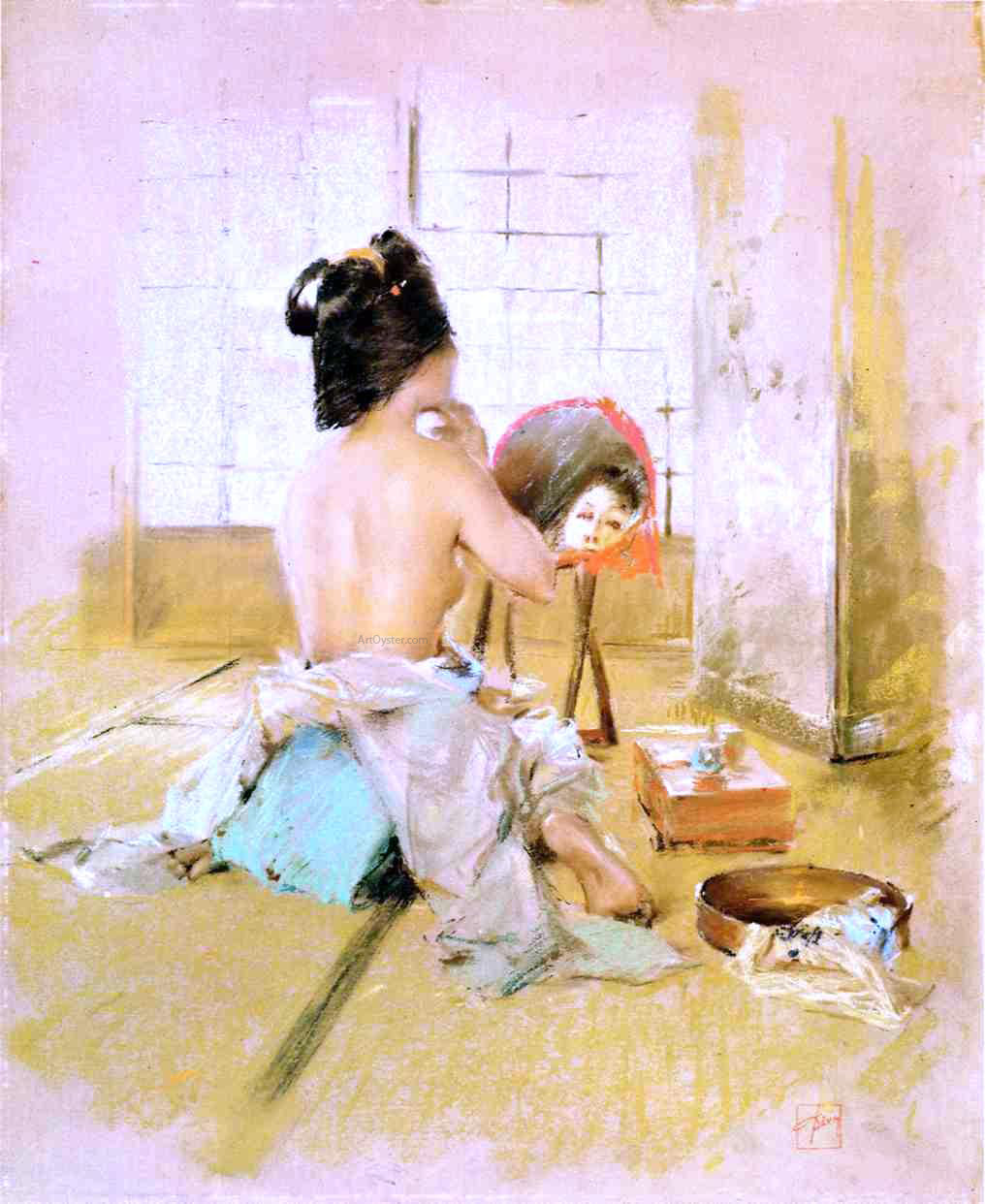 Robert Frederick Blum Geisha at Her Toilet - Canvas Print