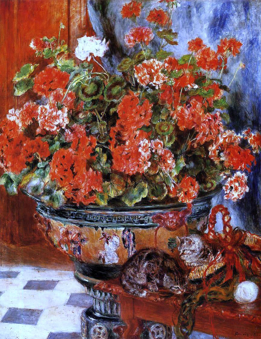 Pierre Auguste Renoir Geraniums and Cats - Canvas Print