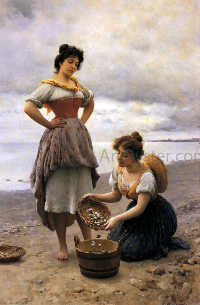 Eugene De Blaas Gathering Shells - Canvas Print