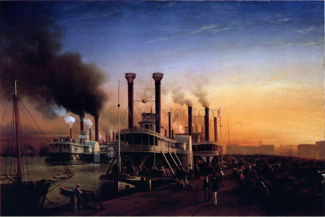 Hyppolite Sebron Giant Steaamboats at the Levee in New Orleans - Canvas Print