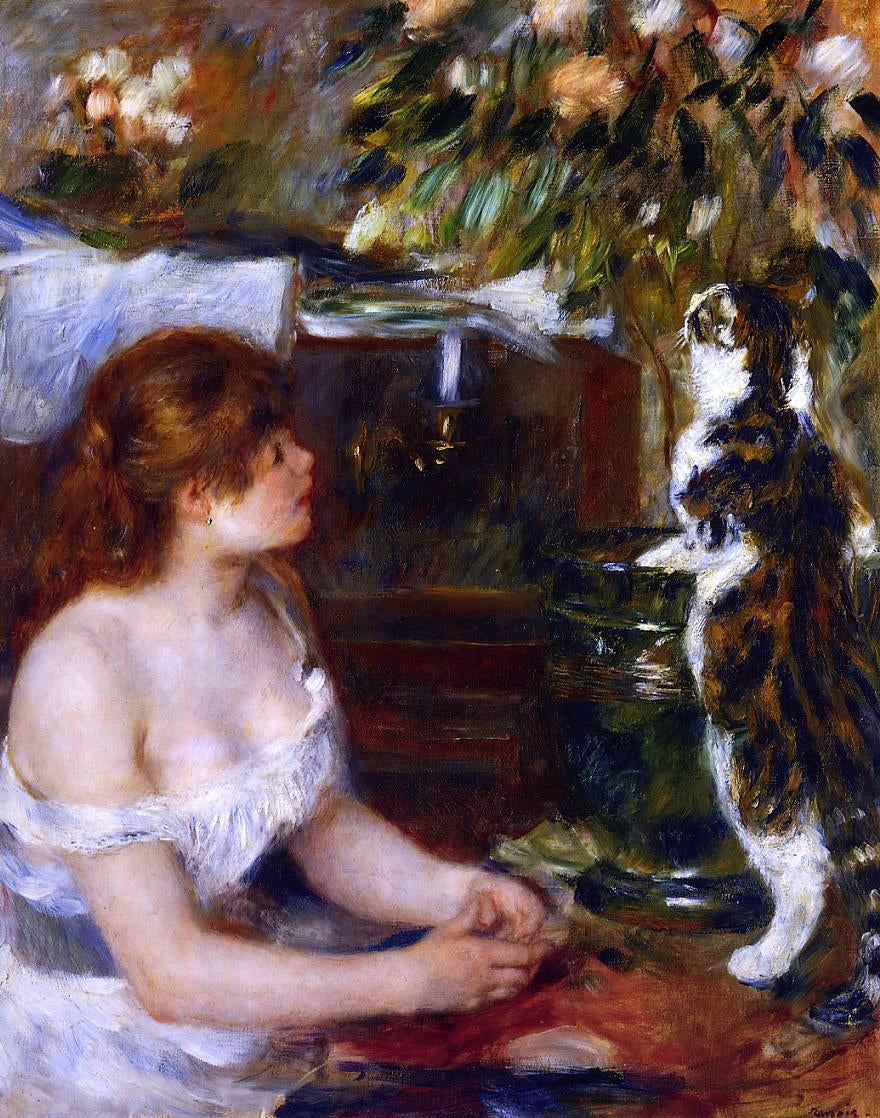 Pierre Auguste Renoir Girl and Cat - Canvas Print