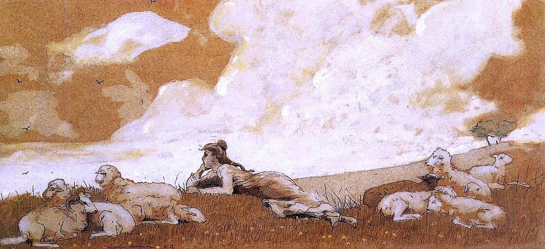 Winslow Homer Girl and Sheep - Canvas Print