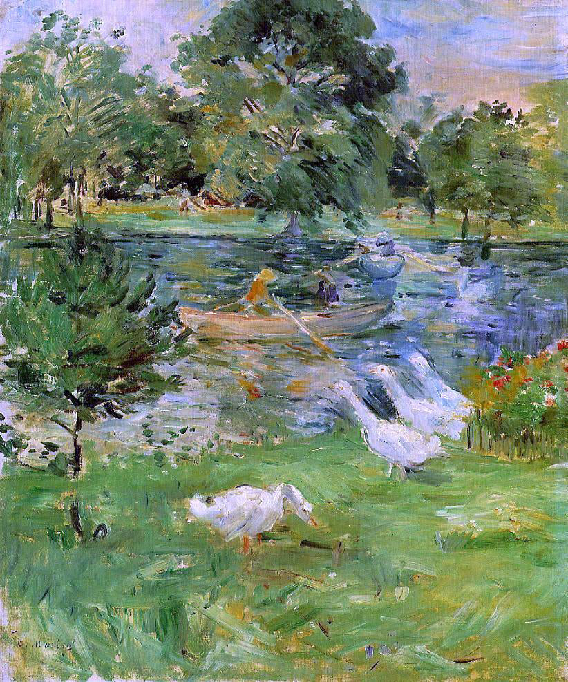 Berthe Morisot Girl in a Boat, with Geese - Canvas Print