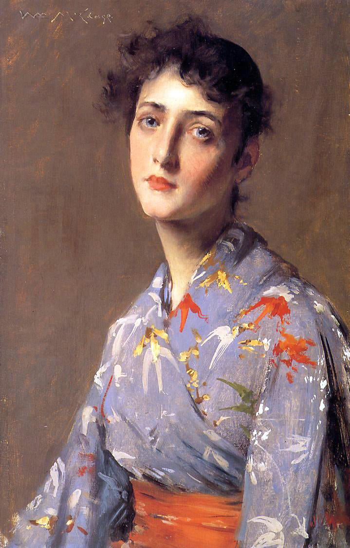 William Merritt Chase Girl in a Japanese Kimono - Canvas Print