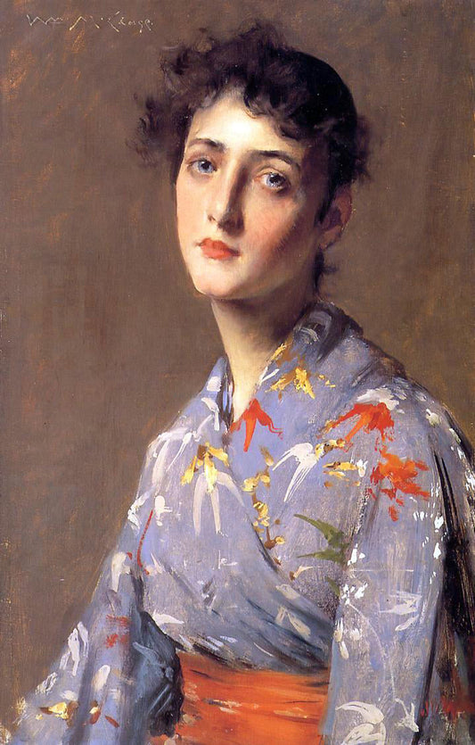 William Merritt Chase Girl in a Japanese Kimono - Canvas Print