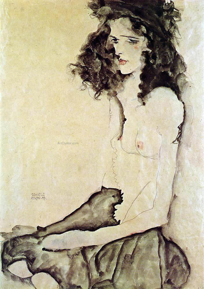 Egon Schiele Girl in Black - Canvas Print