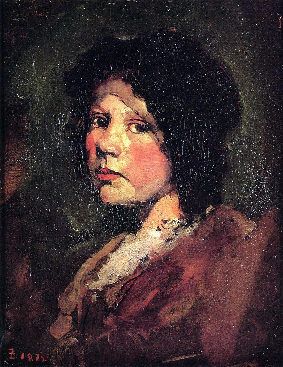 Frank Duveneck Girl in Black Hood - Canvas Print