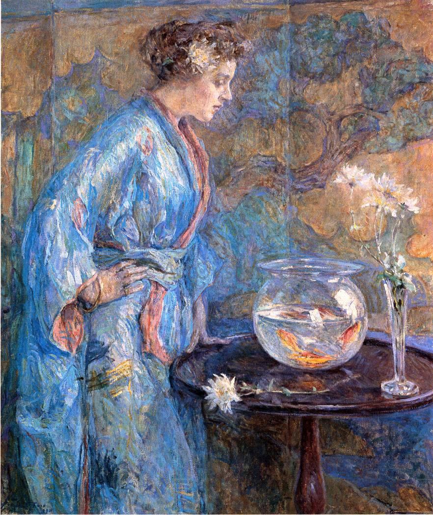 Robert Lewis Reid Girl in Blue Kimono - Canvas Print