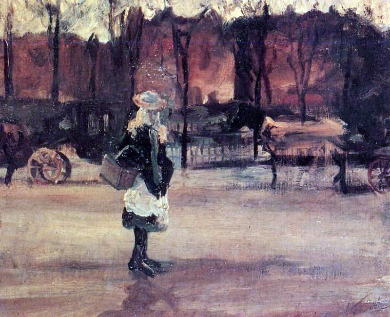 Vincent Van Gogh Girl in the Street, Two Coaches in the Background - Canvas Print