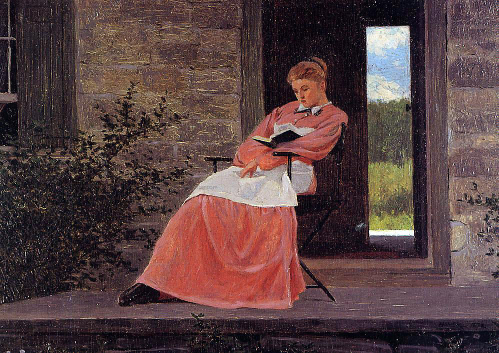 Winslow Homer Girl Reading on a Stone Porch - Canvas Print