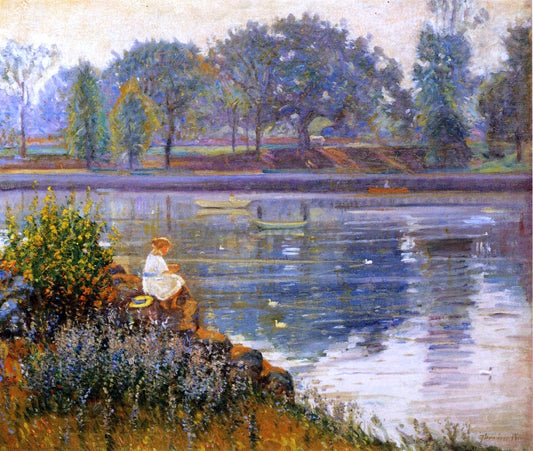 Theodore Wendel Girl Seated by a Pond - Canvas Print