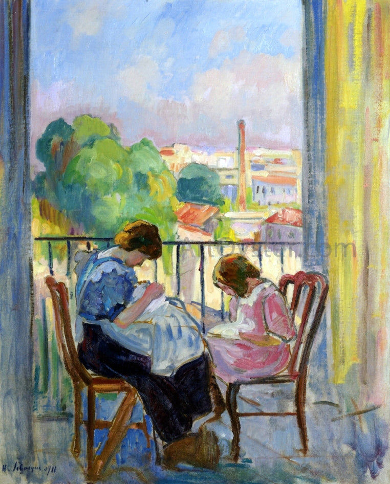 Henri Lebasque Girl Sewing at the Window - Canvas Print