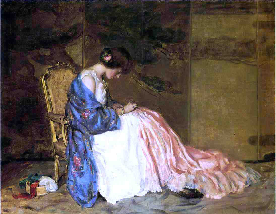 Jr. William Wallace Gilchrist Girl Sewing - The Party Dress - Canvas Print