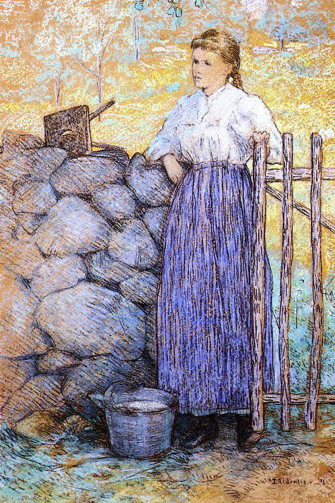 Julian Alden Weir Girl Standing by a Gate - Canvas Print