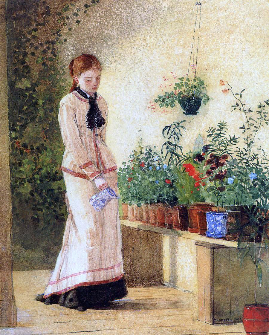 Winslow Homer Girl Watering Plants - Canvas Print