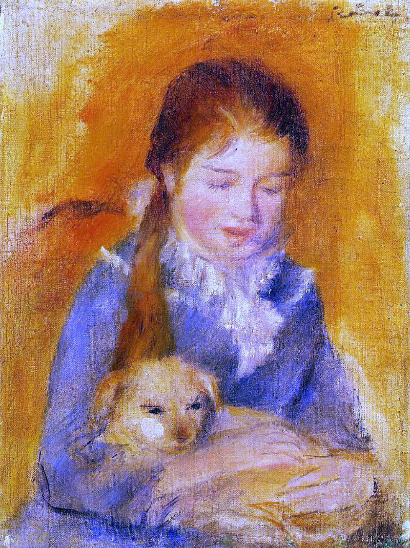 Pierre Auguste Renoir Girl with a Dog - Canvas Print