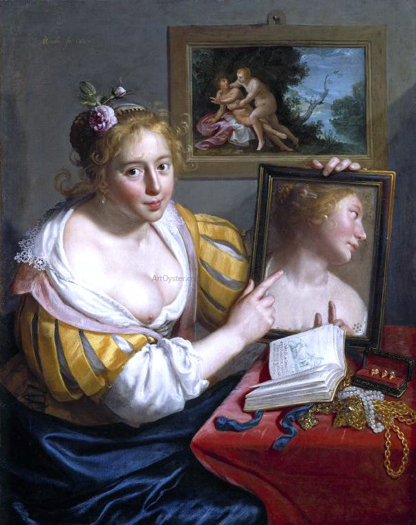 Paulus Moreelse Girl with a Mirror (Allegory of Profane Love) - Canvas Print
